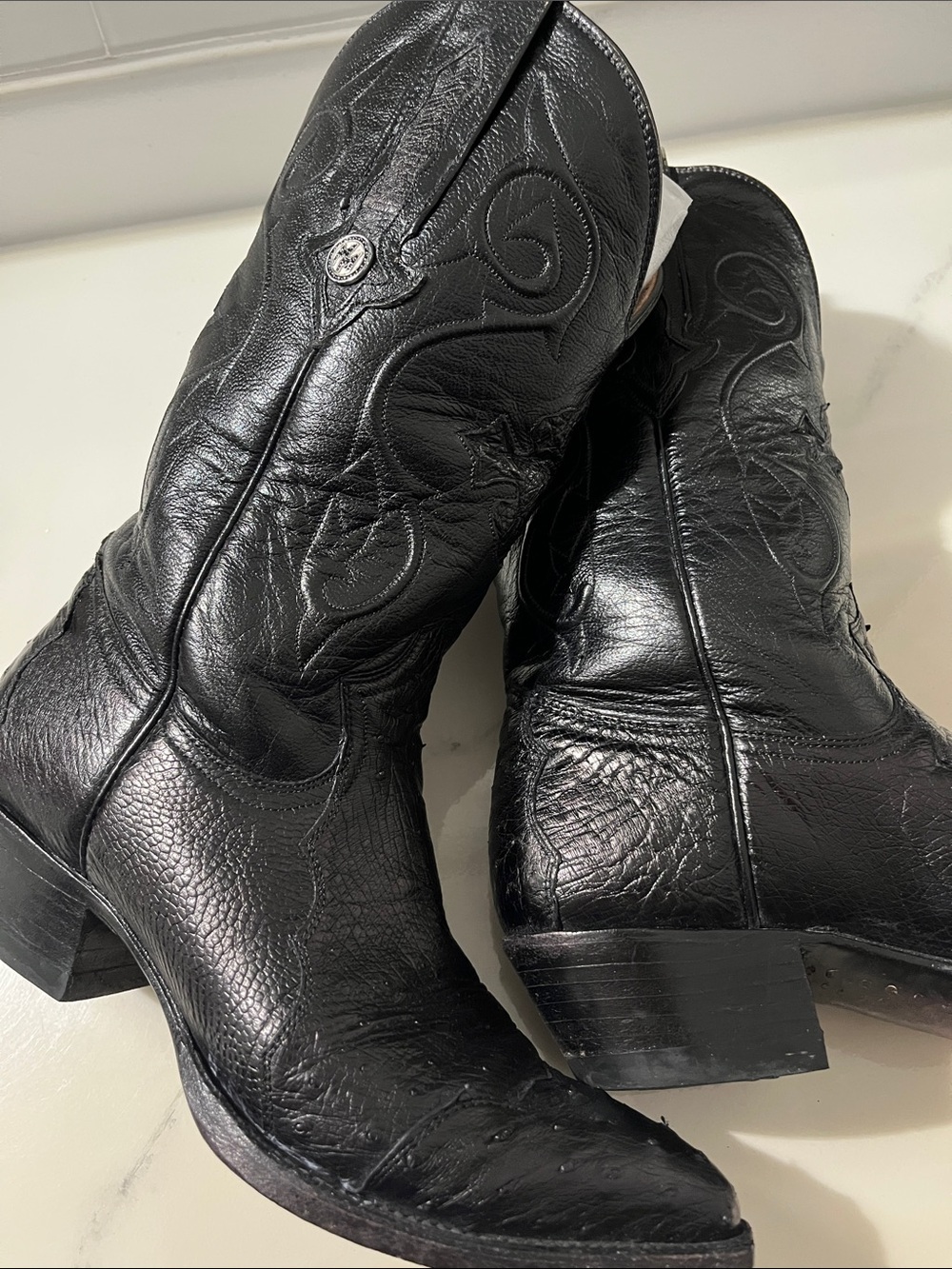 Montana Black Ostrich Western Pull-Up Cowboy Boots - Picture 14 of 16